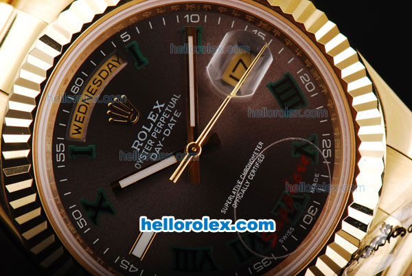 Rolex Day-Date II Automatic Movement Full Gold with Green Markers and Black Dial - Click Image to Close